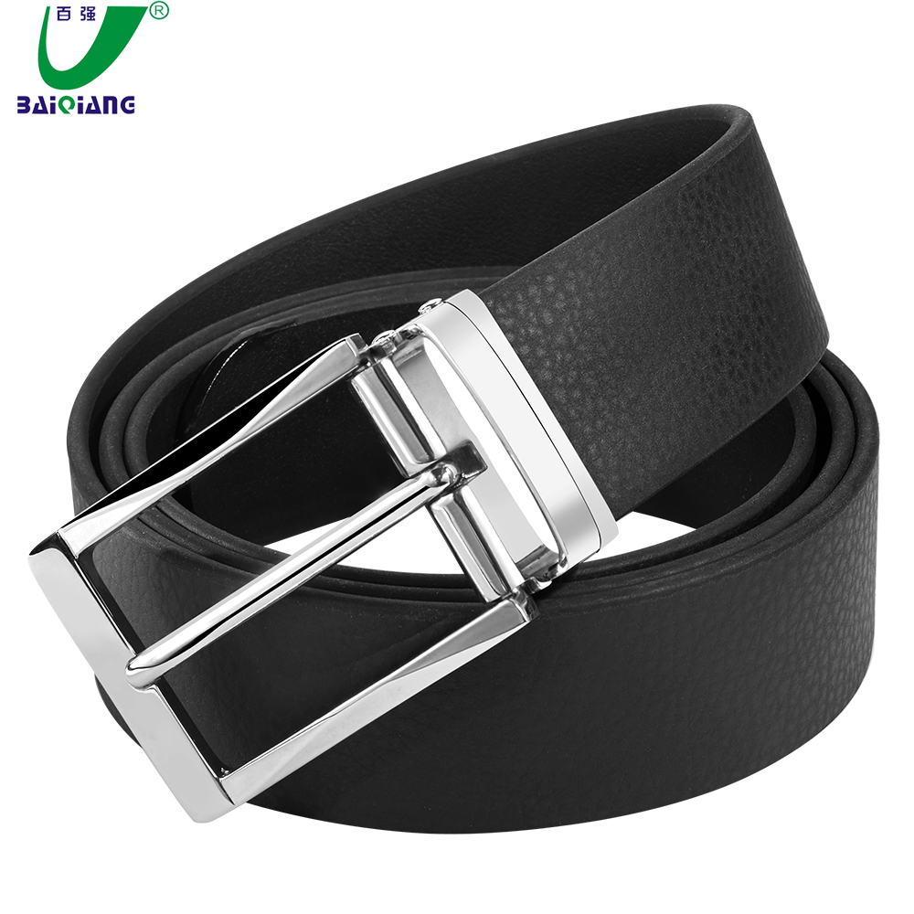 High Quality Black Plain Polyurethane Synthetic Leather Alloy Pin Buckle Belt